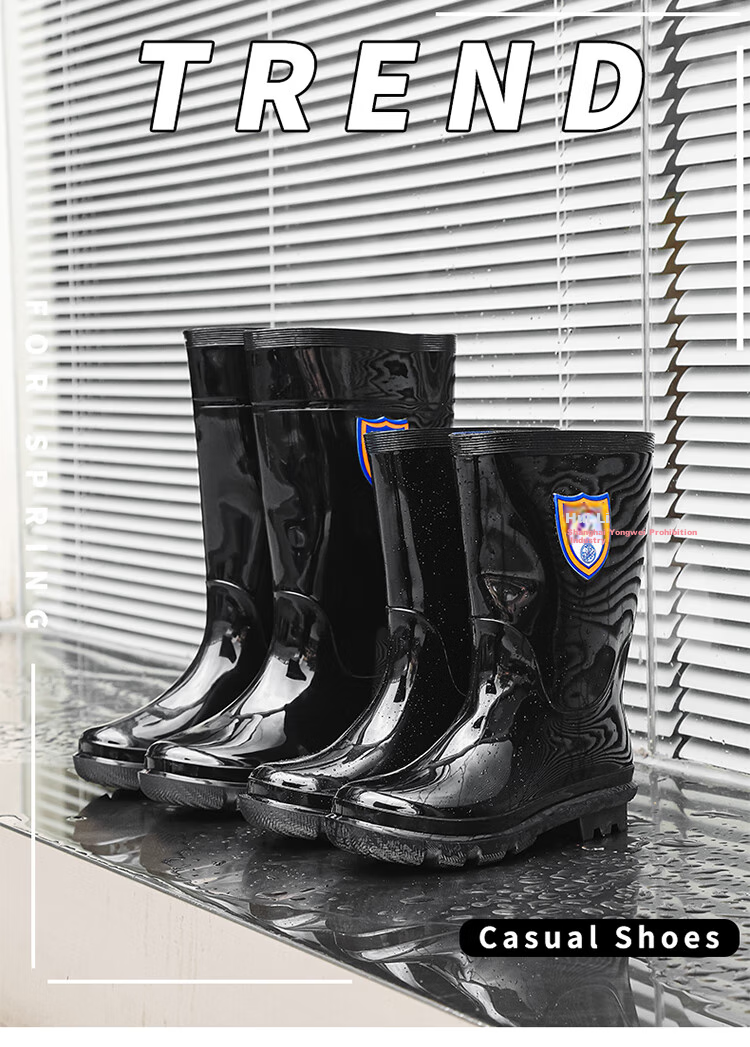 Warrior Rain Boots for Men, Waterproof Outdoor Wear-Resistant Rubber Shoes, Non-Slip Rain Boots, Overshoes HL8ZZ8 Black Mid-Calf Size 40 1