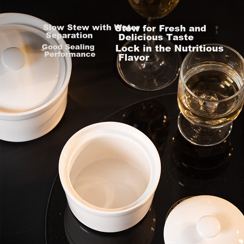 JD Jingzao Ceramic Stew Pot Soup Bowl Steamed Egg Bird's Nest Baby Food Bowl with Lid and Spoon 460ml Pure White
