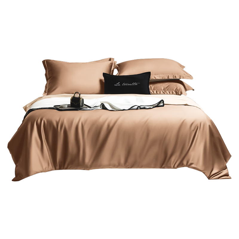 La Torretta Cotton Bedding Set, 100% Long-Staple Cotton Duvet Cover, Pure Cotton Bed Sheet, Winter Season, for 1.8/2.0 Meter Bed, Chestnut Apricot Color