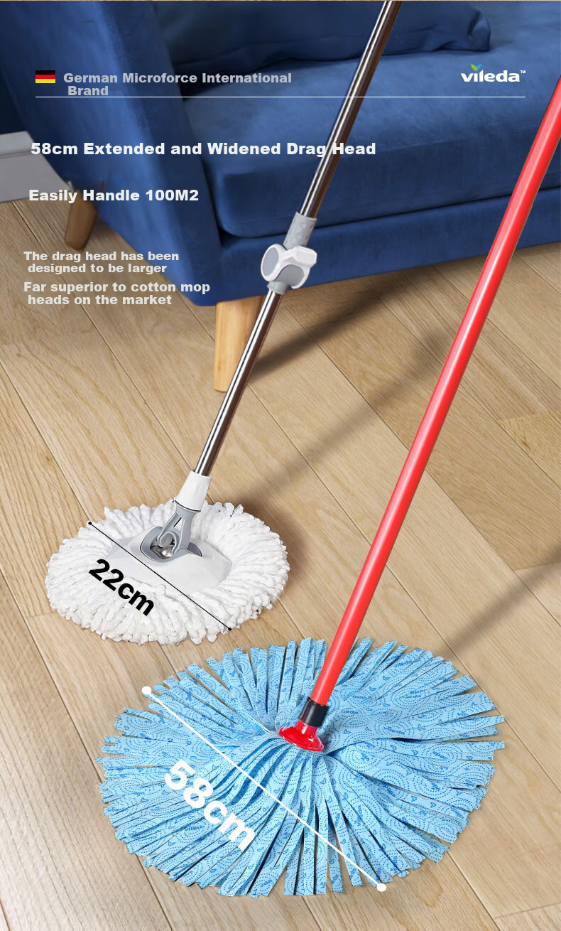 Weilida German Brand Mop, Traditional Household Non-Woven Floor Mop, Absorbent Cleaning Cloth, One-Pole with Two Heads 3