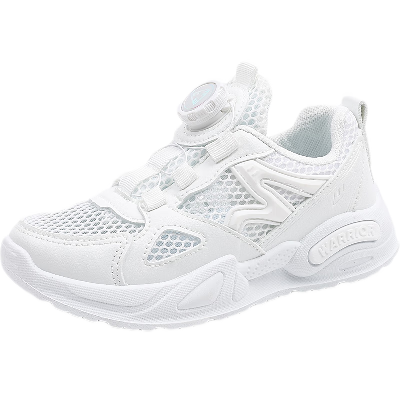 Warrior Children's Running Shoes Breathable Mesh Sandals with Rotary Buckle Summer White Sneakers WZ(CL)-0679 White 37