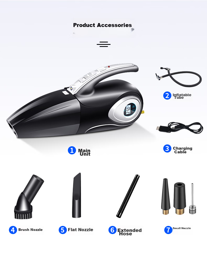 Jumu Car Air Compressor And Vacuum Cleaner, Dual-Use Wireless High-Power Four-In Machine, Portable Tire Inflator for Vehicles 19