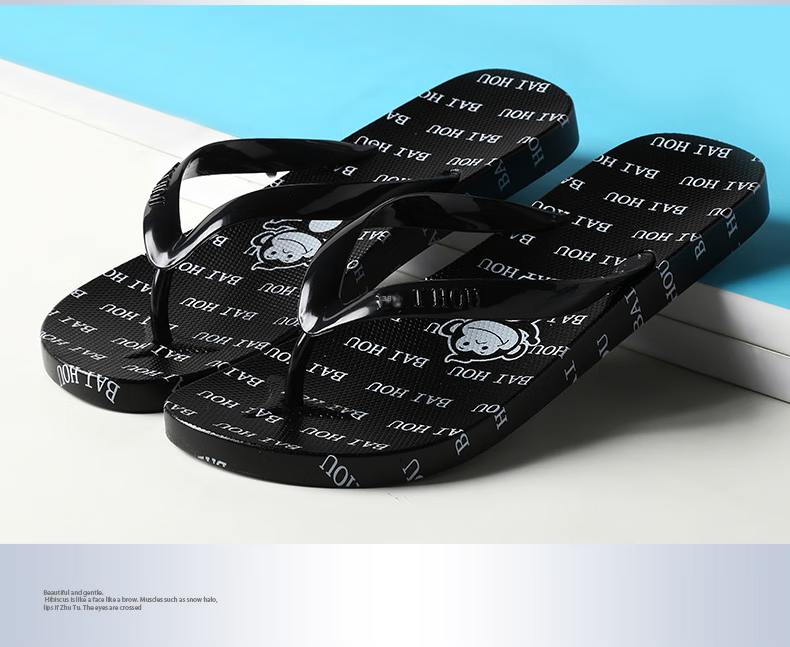BAIHOU Men's Flip-Flops, All-Season Outdoor Cartoon Black And White Printed Beach Sandals, R-17 Black Size 40-41 12