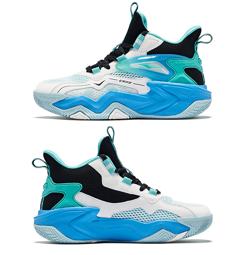 ERKE Children's Shoes, Boys' Basketball Shoes for Older Kids, Kids' Lace-Up Shock-Absorbing Wear-Resistant Sneakers, Micro-Crystal White/black, Size 39 56