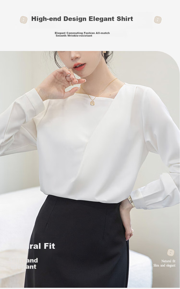 FitonTon Women's Shirt, Autumn And Winter Design, Niche Versatile Blouse, Stylish And Mature Satin Top, Professional Puff Long-Sleeve Blouse 1
