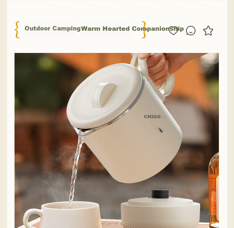 CHIGO Portable Folding Electric Kettle, 304 Stainless Steel, 0.8L Capacity, Travel Kettle for Business Trips, Foldable Electric Kettle, Constant Temperature Water Kettle for Students' Dormitory And Hot Pot Use, SM-3006D 2