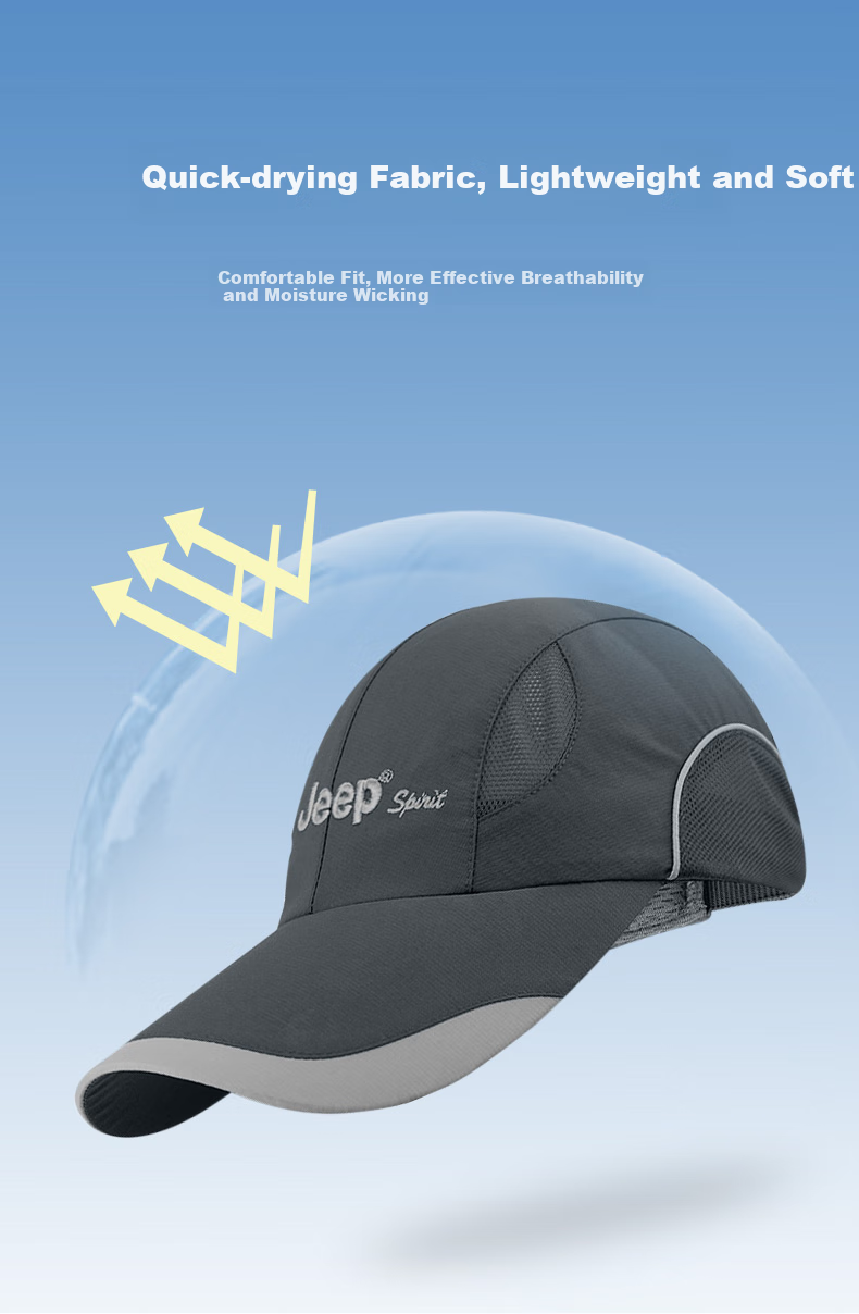 JEEP Baseball Cap for Men, Summer Mesh Quick-Dry Sun Protection Hat, Unisex Visor Cap, Sports Outdoor Sun Hat 4