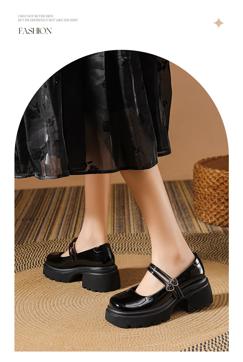 DAPHNE Mary Jane Shoes for Women, Spring And Autumn 2025, High Heels, Versatile Academic Style, Single Shoes, Thick-Soled Leather Shoes, Black, Size 40 3