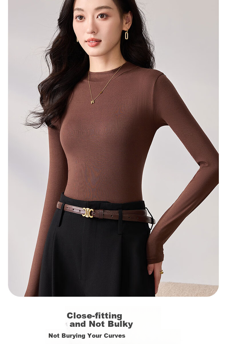 LangSha Spring And Autumn Modal Solid Color Low-Collar Base Shirt for Women, Slim-Fit Thin Inner Layer Long-Sleeve Slimming Stylish Top 8
