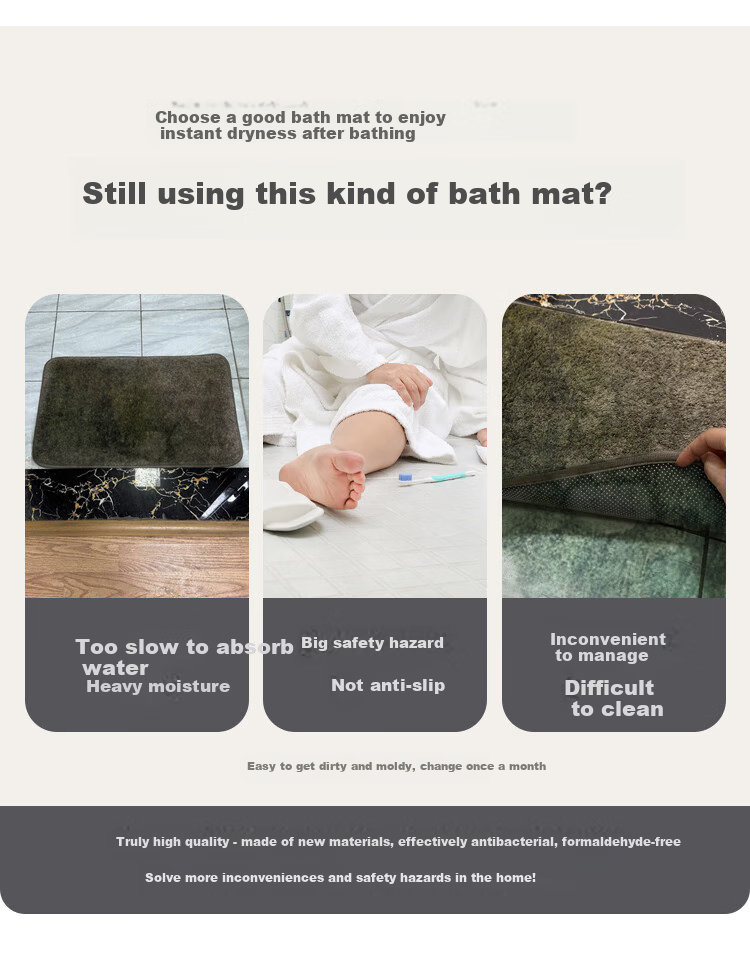 Budisi Bathroom Mat, Absorbent, for Entrance, Kitchen, Bathroom, Toilet, Non-Slip Foot Mat, Home Use Mat, 90*60CM 5