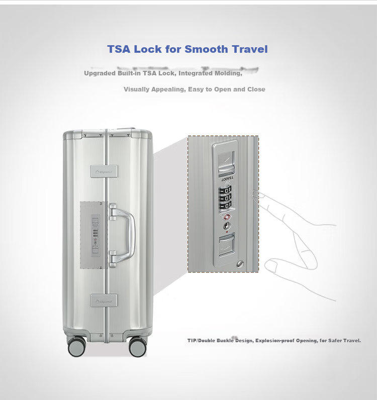 Diplomat Large Capacity Magnesium-Aluminum Alloy Frame Suitcase for Men And Women, Travel Trolley Case TL-25053 Silver 24 Inch 2