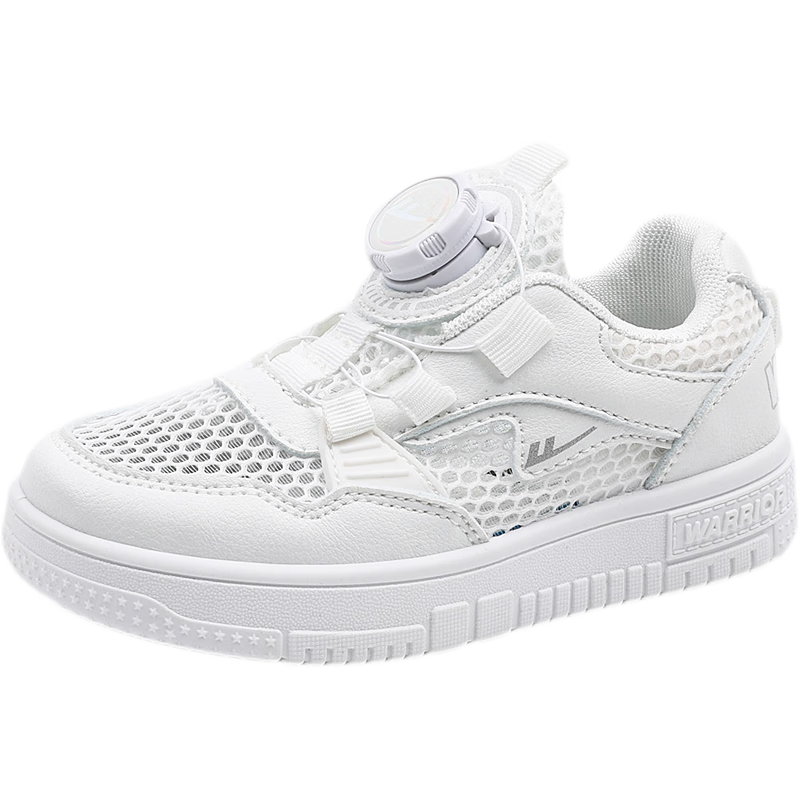 Warrior Children's White Sneakers, Breathable Mesh Running Shoes, Summer Breathable Skateboard Shoes, WZ(CL)-0513, White, Size 38