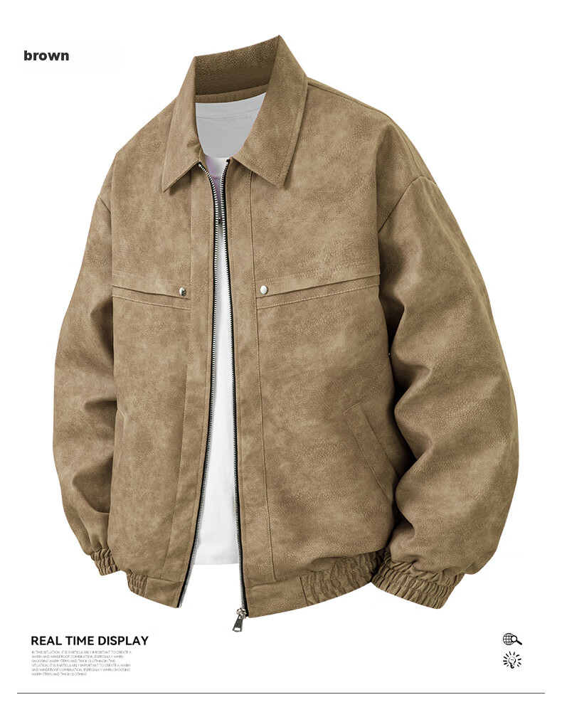 JEEP SPIRIT Jacket, Autumn And Winter New Style Men's Leather Coat, American Trendy Retro Fleece-Lined Thickened Outerwear, Brown, Size L 12