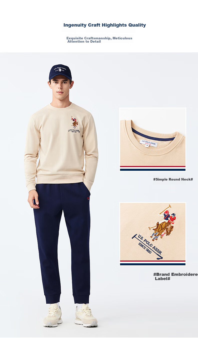 U.S. POLO ASSN. USPA Men's Long-Sleeve Sweatshirt, Solid Color Round Neck, Business Casual, Plain Pullover, Embroidered, Middle-Aged And Elderly Men's Clothing 3