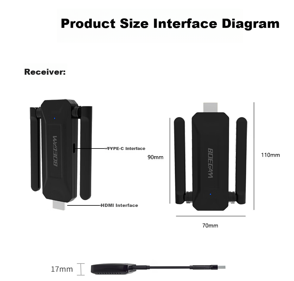 BOEGAM Wireless Screen Mirroring Device HDMI Cable 4K HD Transmission Screen Sharing Tool for Office And Home Use Compatible with Apple And Android Phones, No Network Required XS5D 12