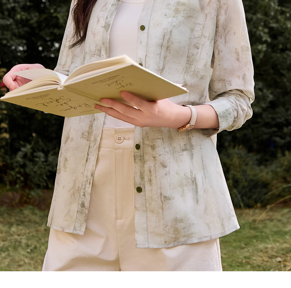 Chushen Spring And Summer Long-Sleeve Shirt for Women, Artistic Tie-Dye Printed Blouse Jacket Air Conditioning Shirt S52S020 Winter Light Green S 7