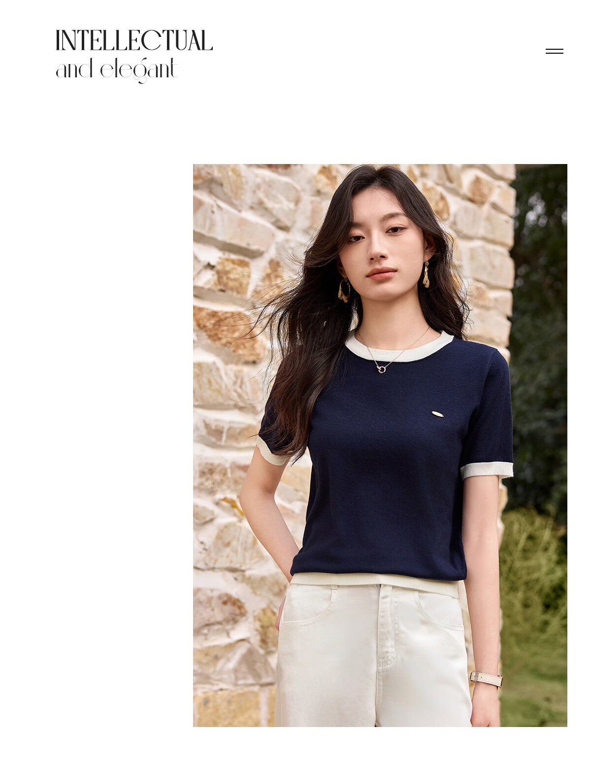 Chushen Summer Short-Sleeve T-Shirt for Women, Fashionable Round Neck Classic Contrasting Color Versatile Commuter Casual Knitted T-Shirt S52Z008 7
