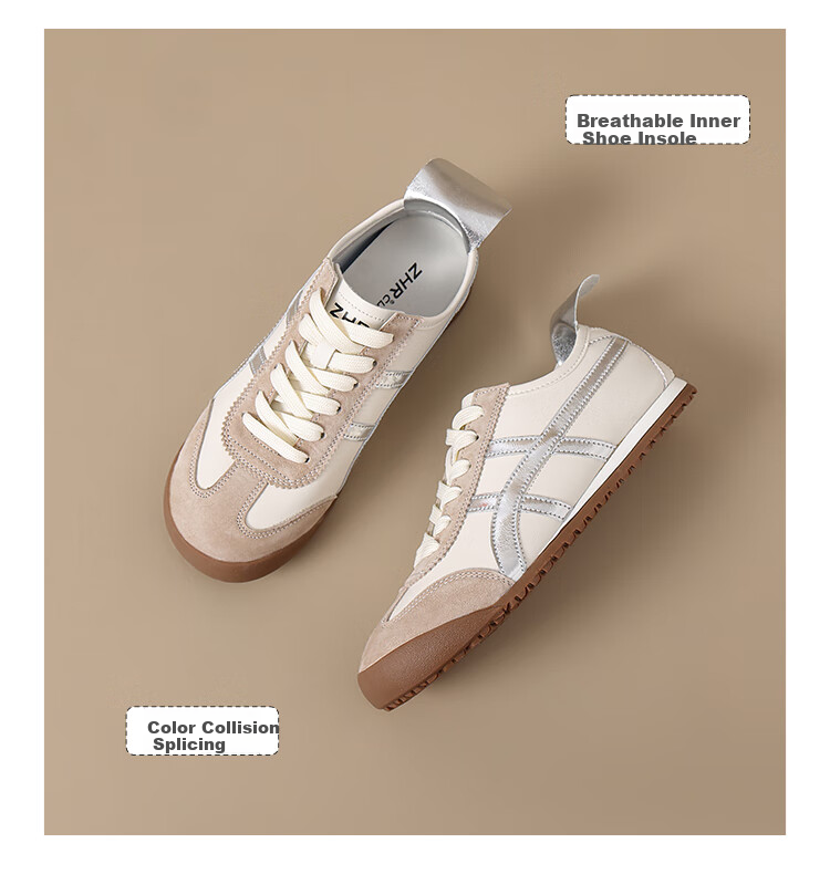 ZHR Ballet Flats for Women, Versatile Lightweight Sports Shoes, Comfortable Flat Casual Shoes, Thin-Soled Genuine Leather Forrest Gump White Sneakers 4