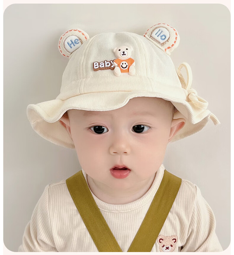Aibao Baby Hat Spring and Autumn Infant Fisherman Hat Boys and Girls Bucket Hat Outdoor Sunshade Cap Hello Bear T151 17