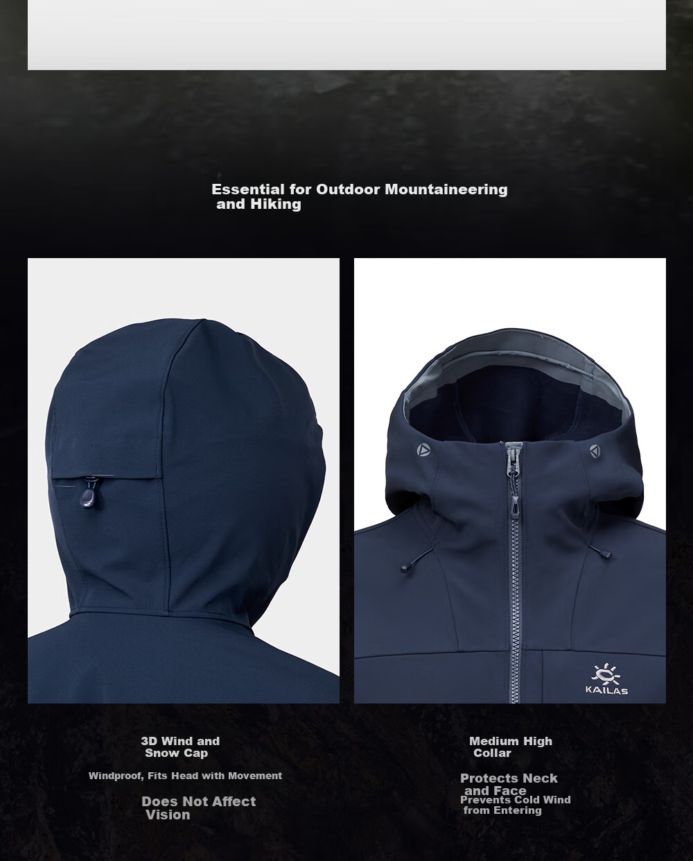 KAILAS M8 IC Hooded Softshell Jacket Men Fleece Warm Breathable Stretch Durable Windproof Hiking Coat Autumn Winter 7