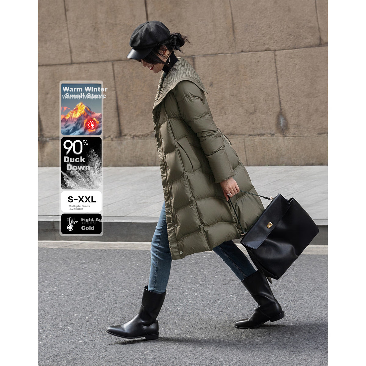 Dme [400T Spring Yarn] Winter Lightweight 90% Duck Down Large Lapel Wrinkle-Resistant Adjustable Waist Women's down Jacket