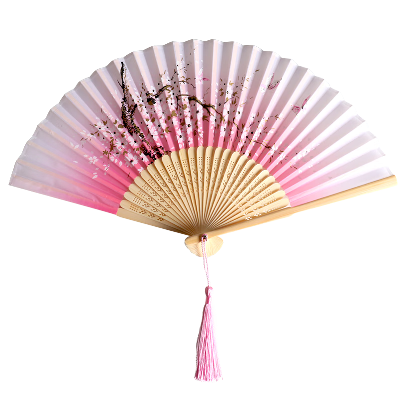 TaTanice Folding Fan for Women Gift Box Chinese Style Fabric Bamboo Fan Business Gift Birthday Present Cherry Blossom Butterfly