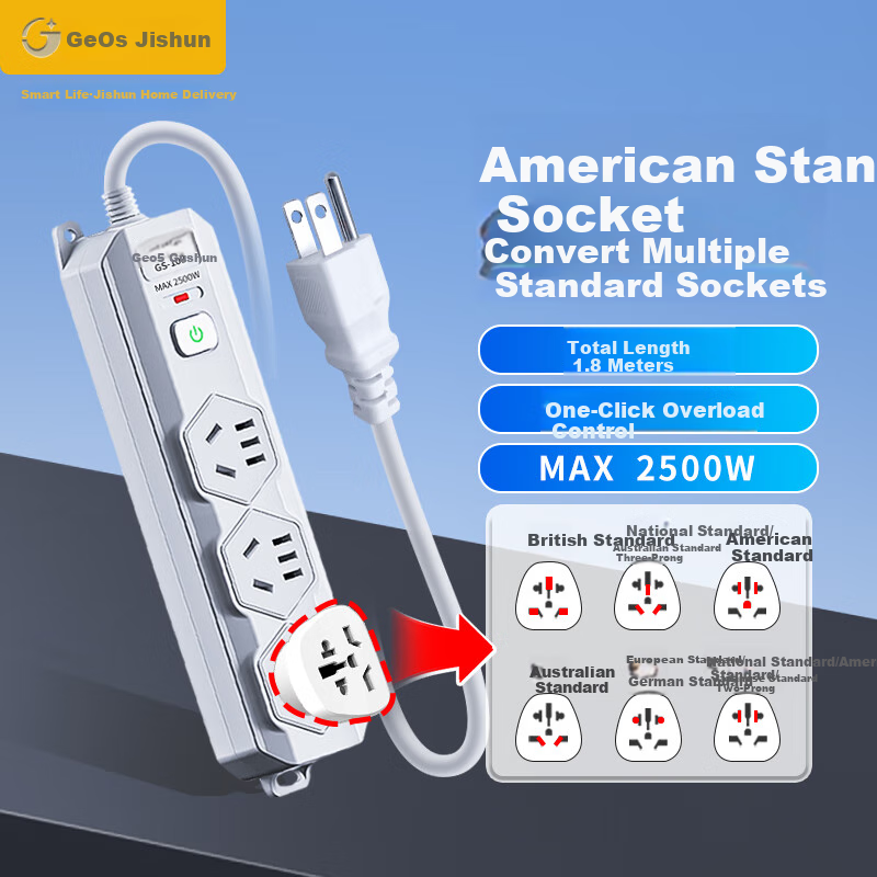 JS JISHUN American Standard to Chinese Standard Converter Plug, American to Chinese Power Strip Converter, Canadian Philippine Thai Brazilian Travel Study Adapter, American Standard Plug, 1.8 Meters