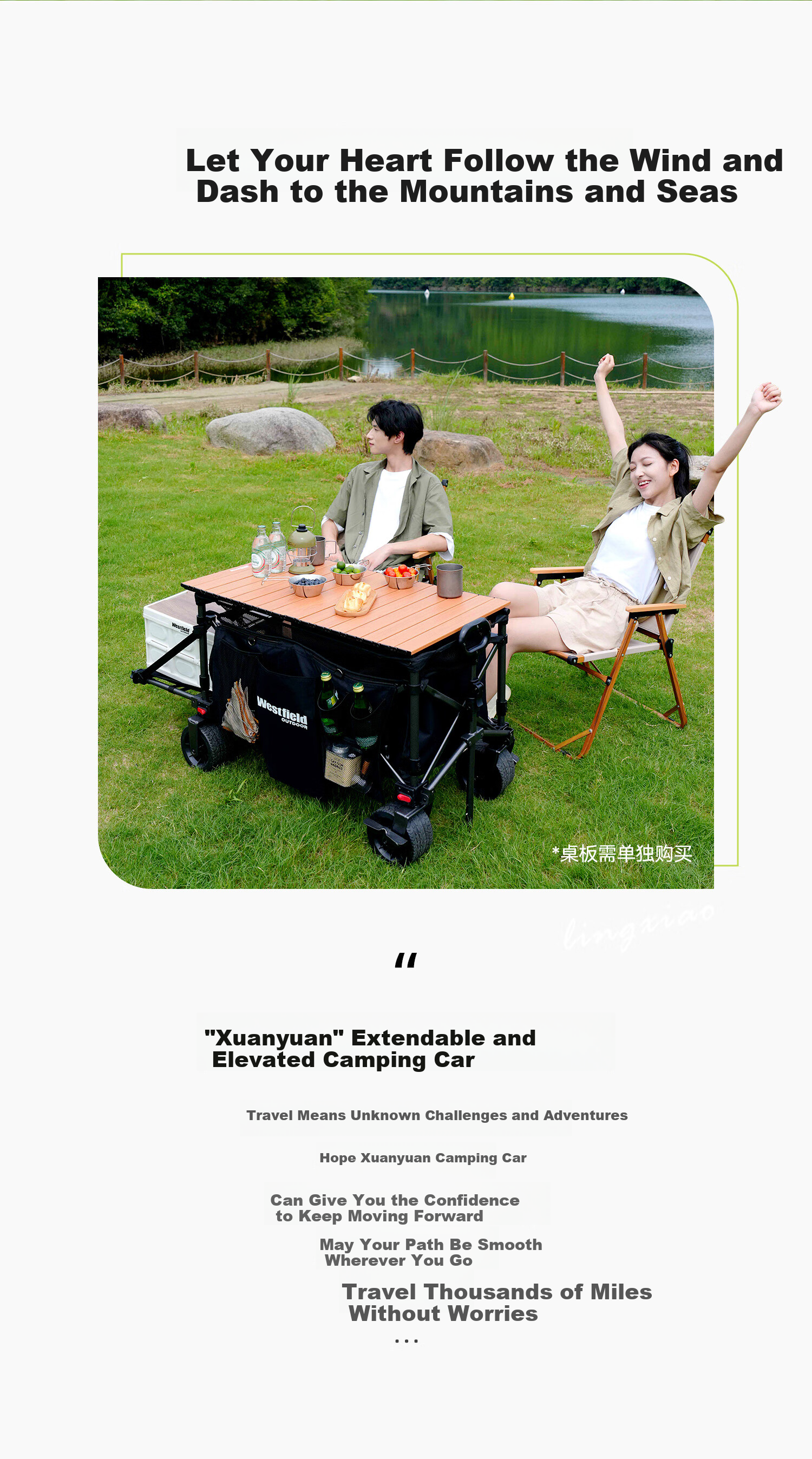 Westfieldoutdoor, My Flying Xuan Yuan Push-Up Heightened Dump Camping Cart, Outdoor Folding Campsite Cart, Picnic Stroller, Grocery Shopping Trolley, Pet Cart 2