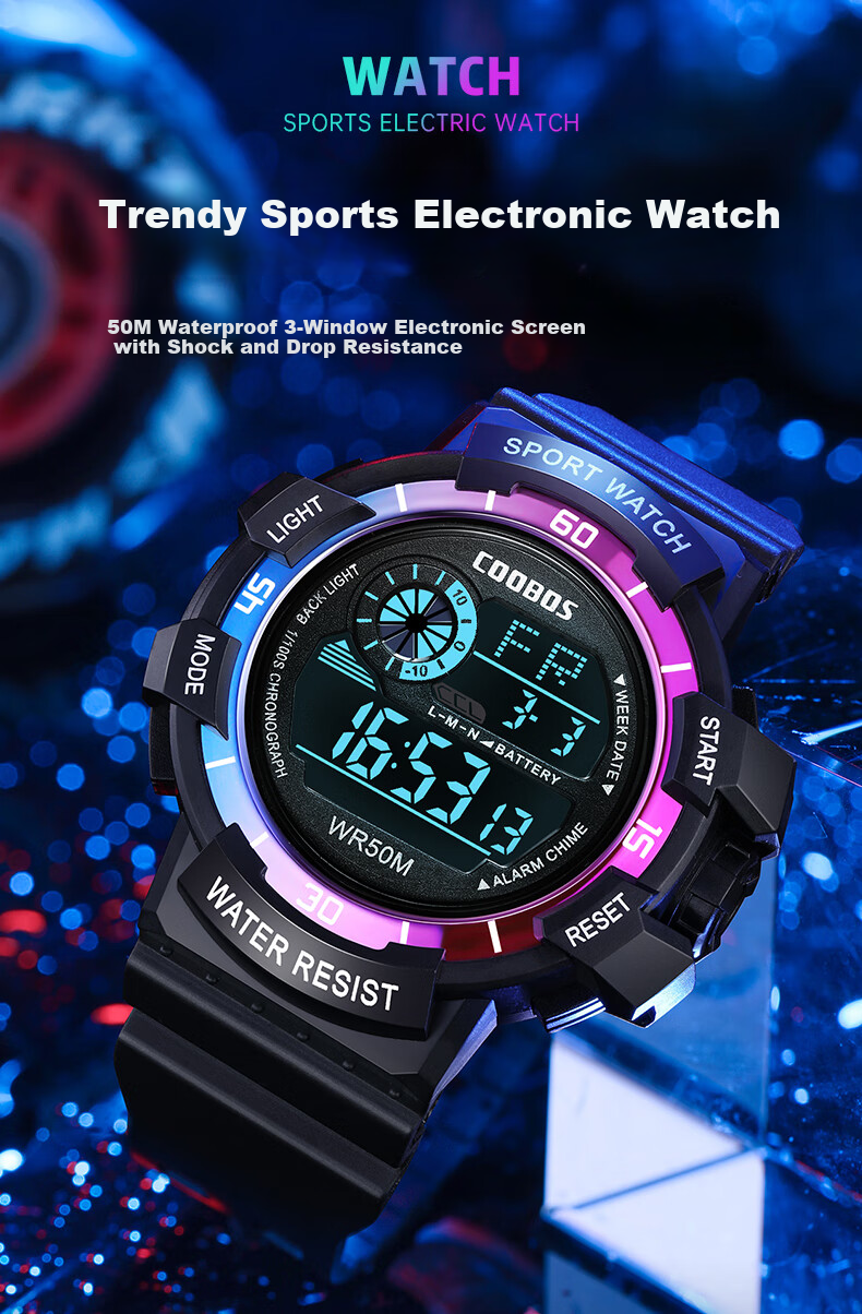 LOUIE JUELEN Electronic Watch for Men, Children's Multifunctional Alarm Clock for Primary And Secondary School Students, Trendy Sports Back-To Season, Black And Gold 1