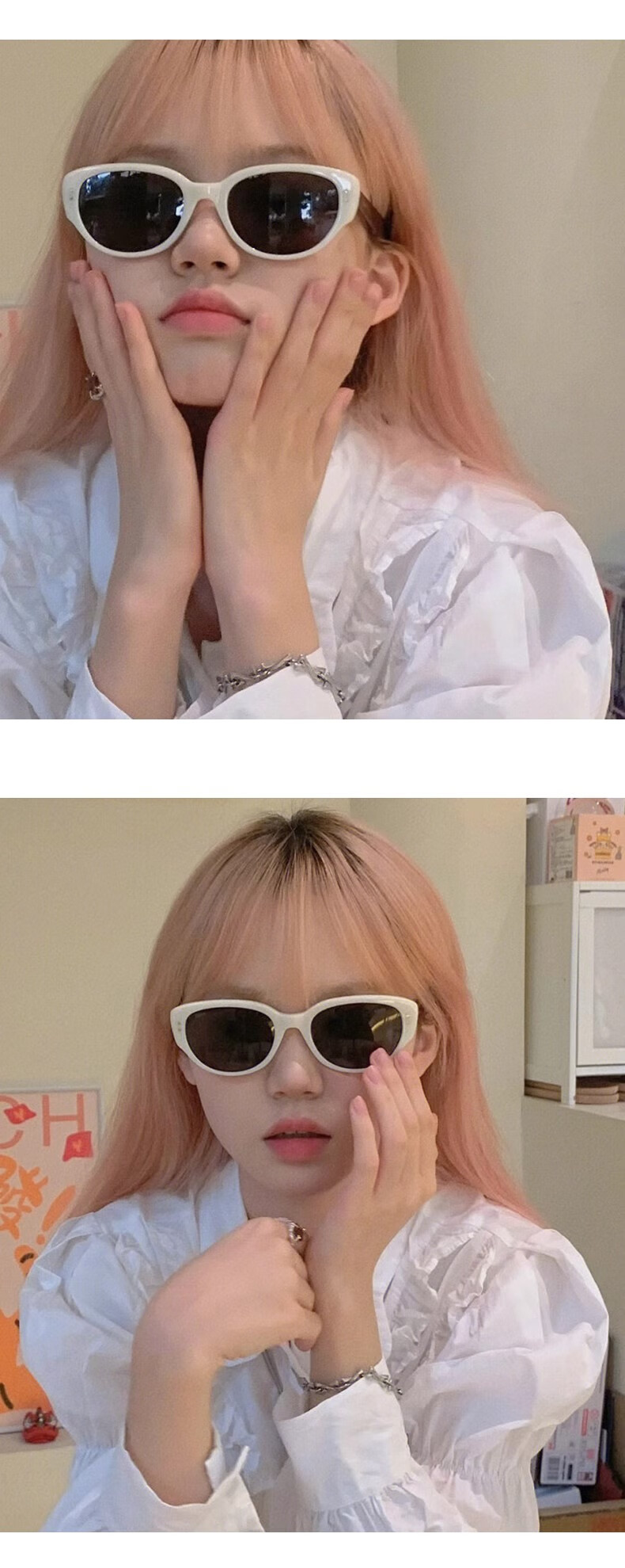Cuntiandaofu Cat Eye Sunglasses, Vintage White Cat Eye Sunglasses, Sun Protection, UV Protection, Instagram Style, White And Gray Lenses 6