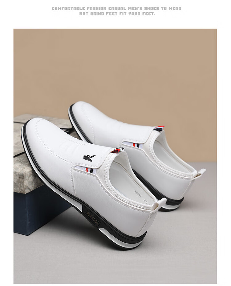 PLAYBOY Men's Shoes, Spring Lightweight Slip-On, British Fashion Trendy Casual Leather Shoes for Men, Black, Size 44 7