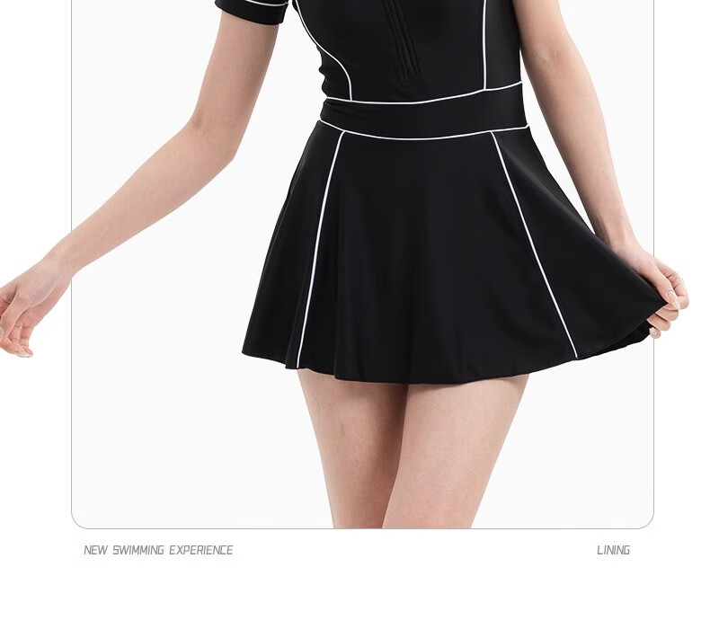 Li-Ning Women's One-Piece Skirt Swimsuit Slimming Chlorine-Resistant Quick-Dry Spa Swimwear Black M 22