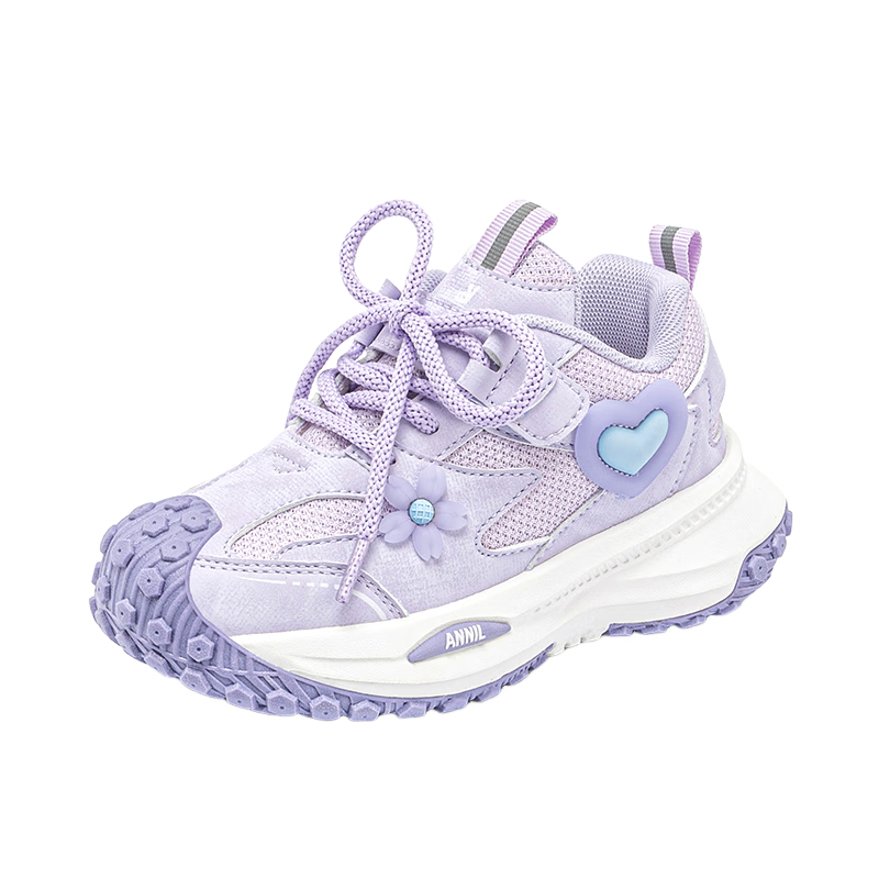 ANNIL Girls' Sports Casual Shoes, Spring New Style Lace-Up Breathable Mesh Dad Shoes, 5210 Purple, Size 27