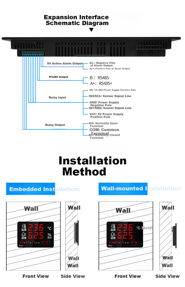 Rongce Industrial-Grade Temperature And Humidity Meter, Indoor Home Large-Screen Display Recorder, Embedded RC812 with Built-In Probe 11