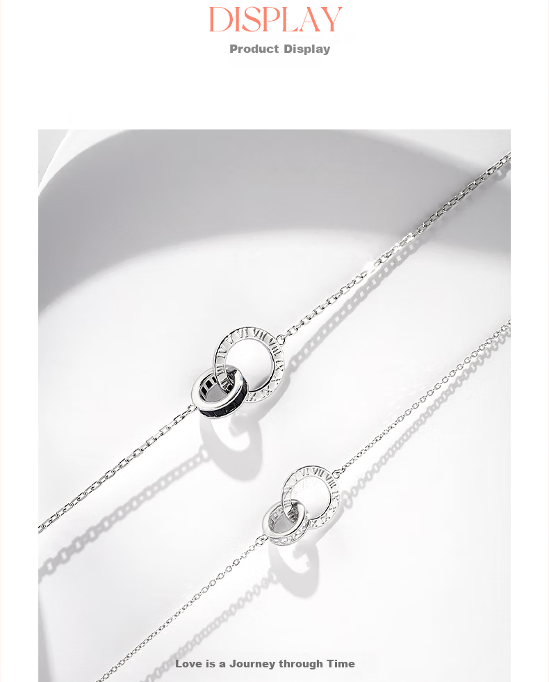 FanciFanci Time Lover Silver Necklace for Women Double Ring Pendant Clavicle Chain Luxury Birthday Gift for Girls 4