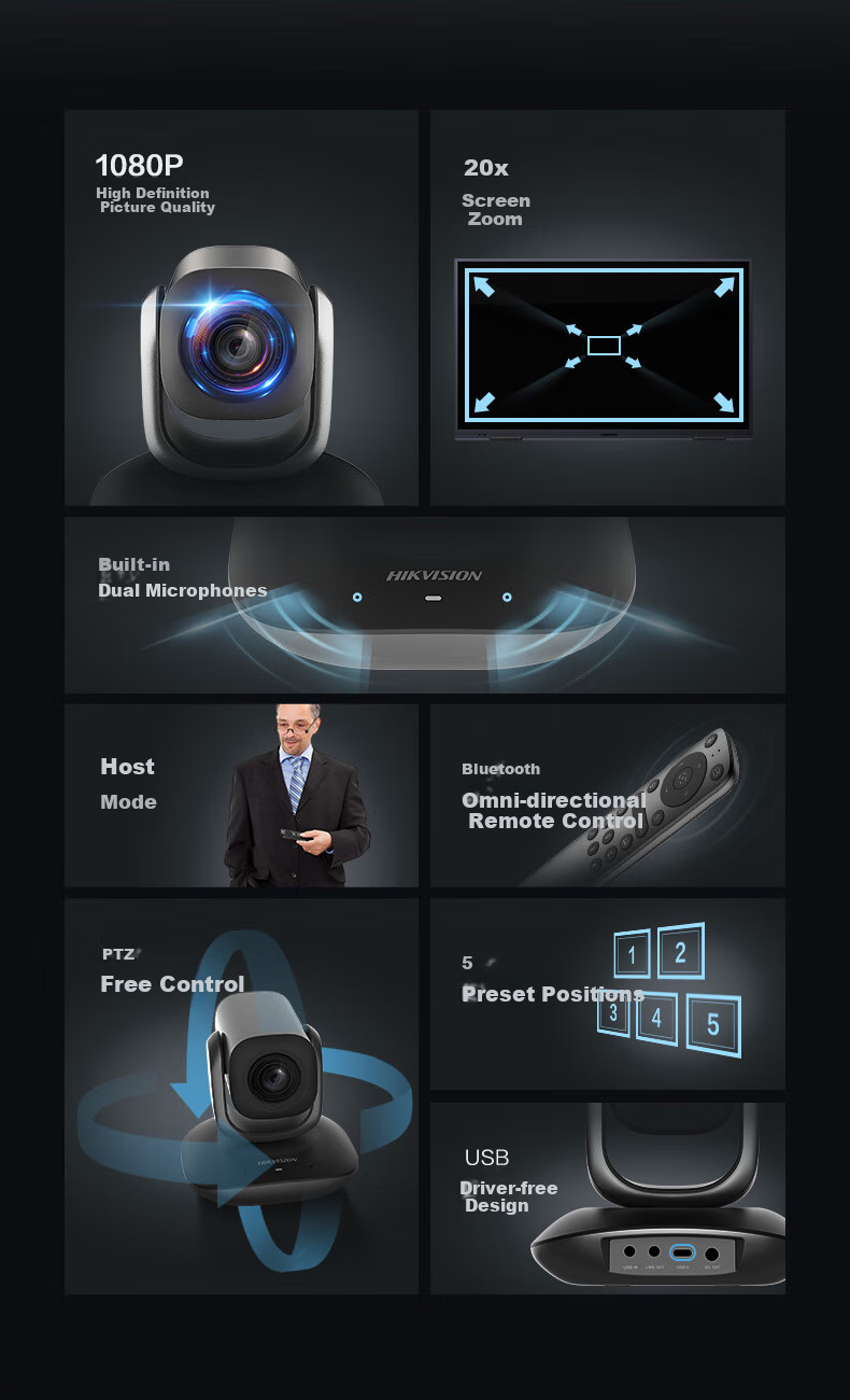 HIKVISION Video Conference Camera, Live Streaming 1080P HD Camera with Microphone, Auto Zoom, Remote Control, PTZ, Video Conferencing Solution, Live Streaming V102 2