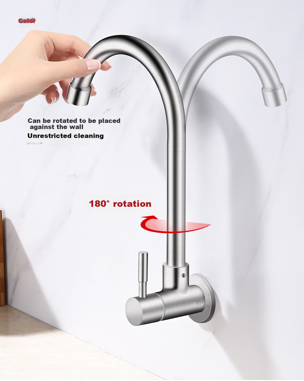 CVBAB 304 Stainless Steel Kitchen Faucet, Laundry Sink Tap, Quick-Open Single Cold Wall-Mounted Faucet CV1775 5