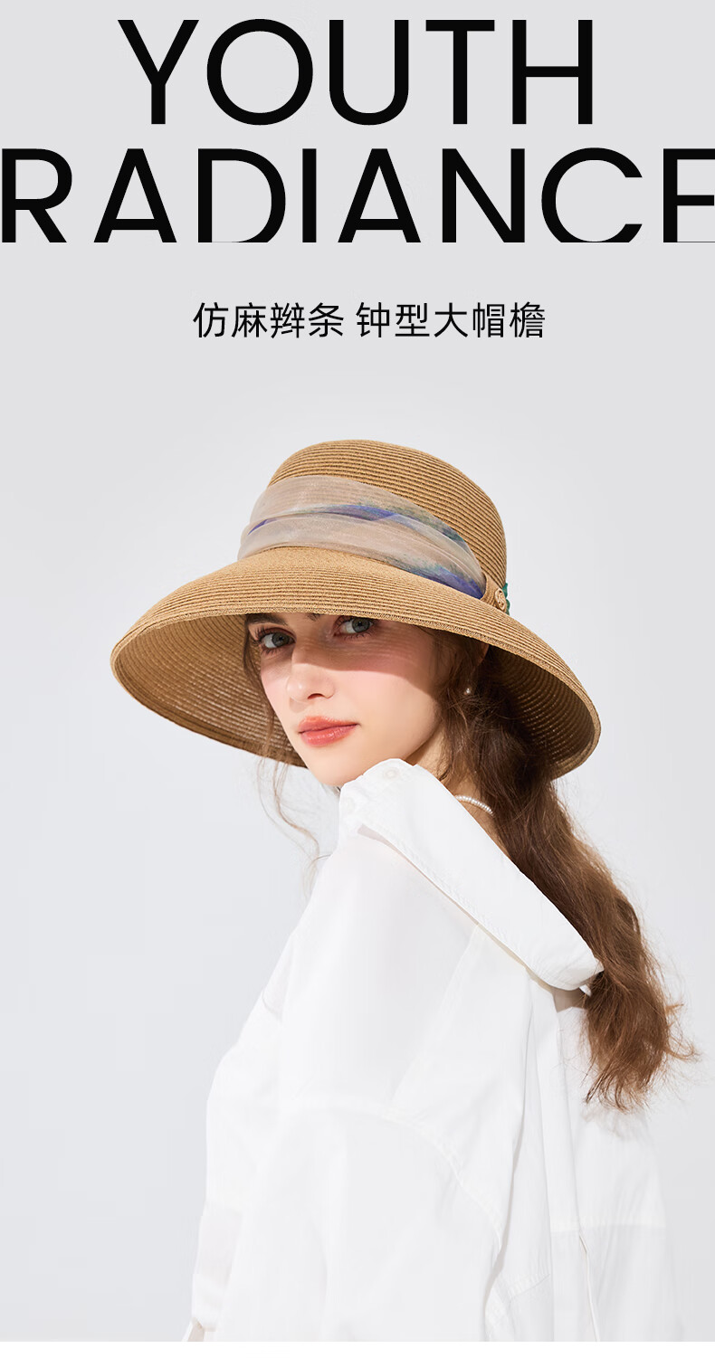 FANCET Straw Hat for Women, Elegant Summer Oregano Tulle Hat with Wide Brim, Vacation UV Protection Sun Hat, Birthday Gift for Elders 1