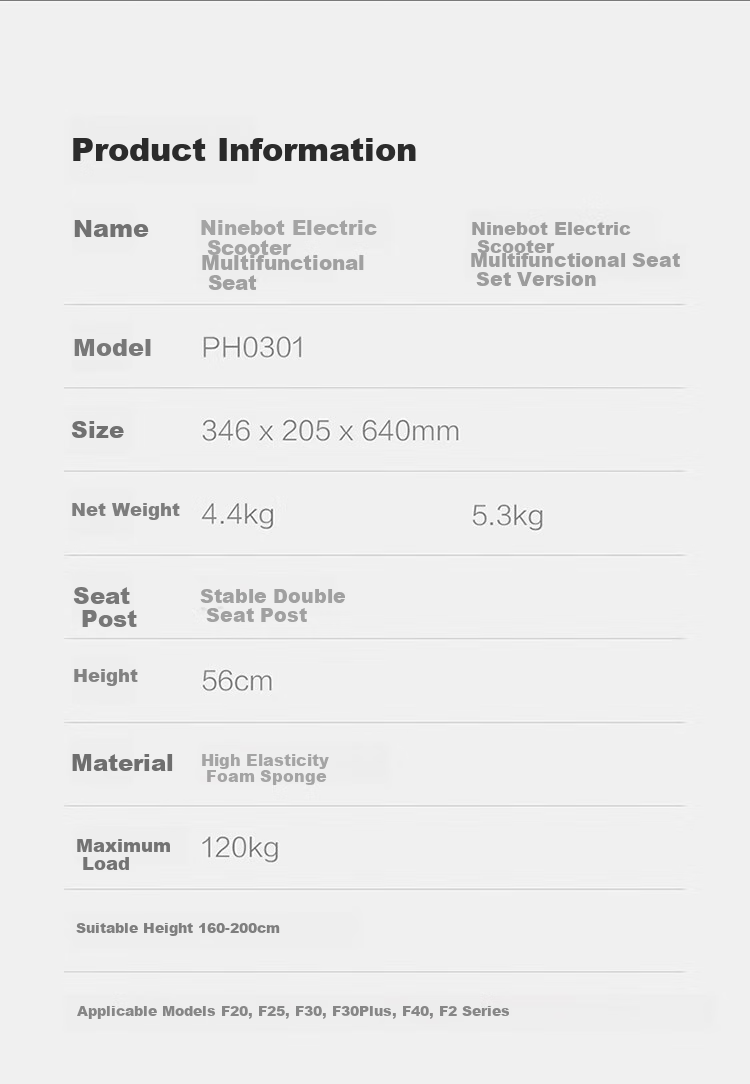 Ninebot Electric Scooter Multifunctional Seat with Storage Box Bag, Only Suitable for F Series 9