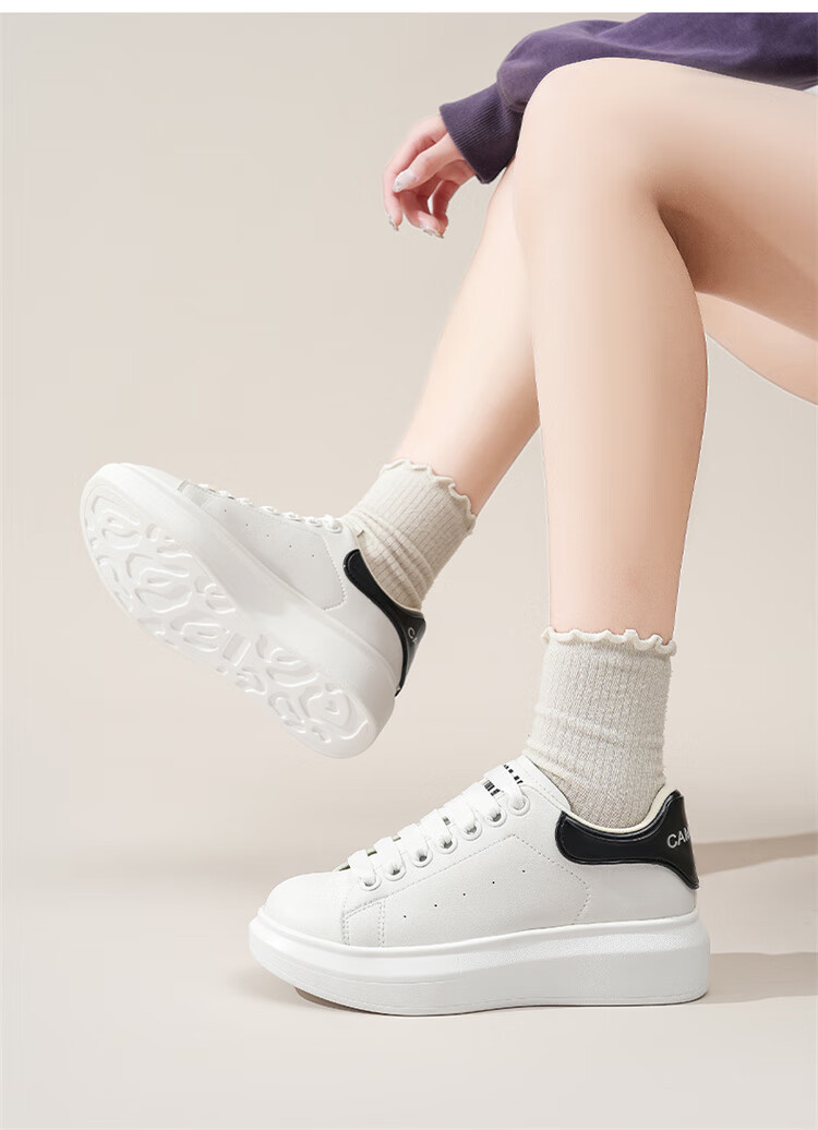 Semir Women's White Sneakers Spring Autumn Height Increasing Casual Shoes McQueen Style SFYM251037 White Black Size 40 5