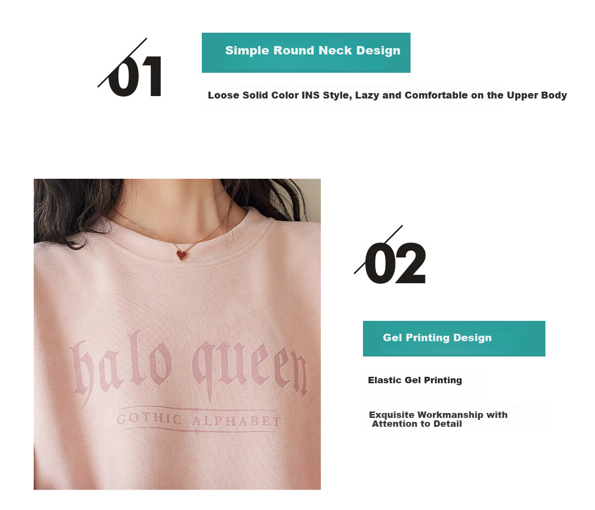 Halo Queen Women's Sweatshirt, Suede Fleece, Spring And Autumn Round Neck, Letter Print Pullover, Loose Fit Versatile Sweatshirt, New Product H143W1022 10