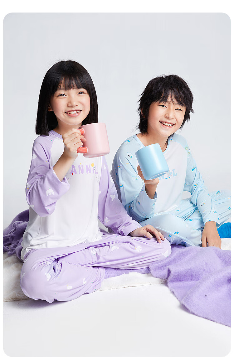 Annil Children's Clothing, Boys And Girls Home Wear Set, Spring 2025 New Style, Blue And White Floral Pattern, Size 130 10