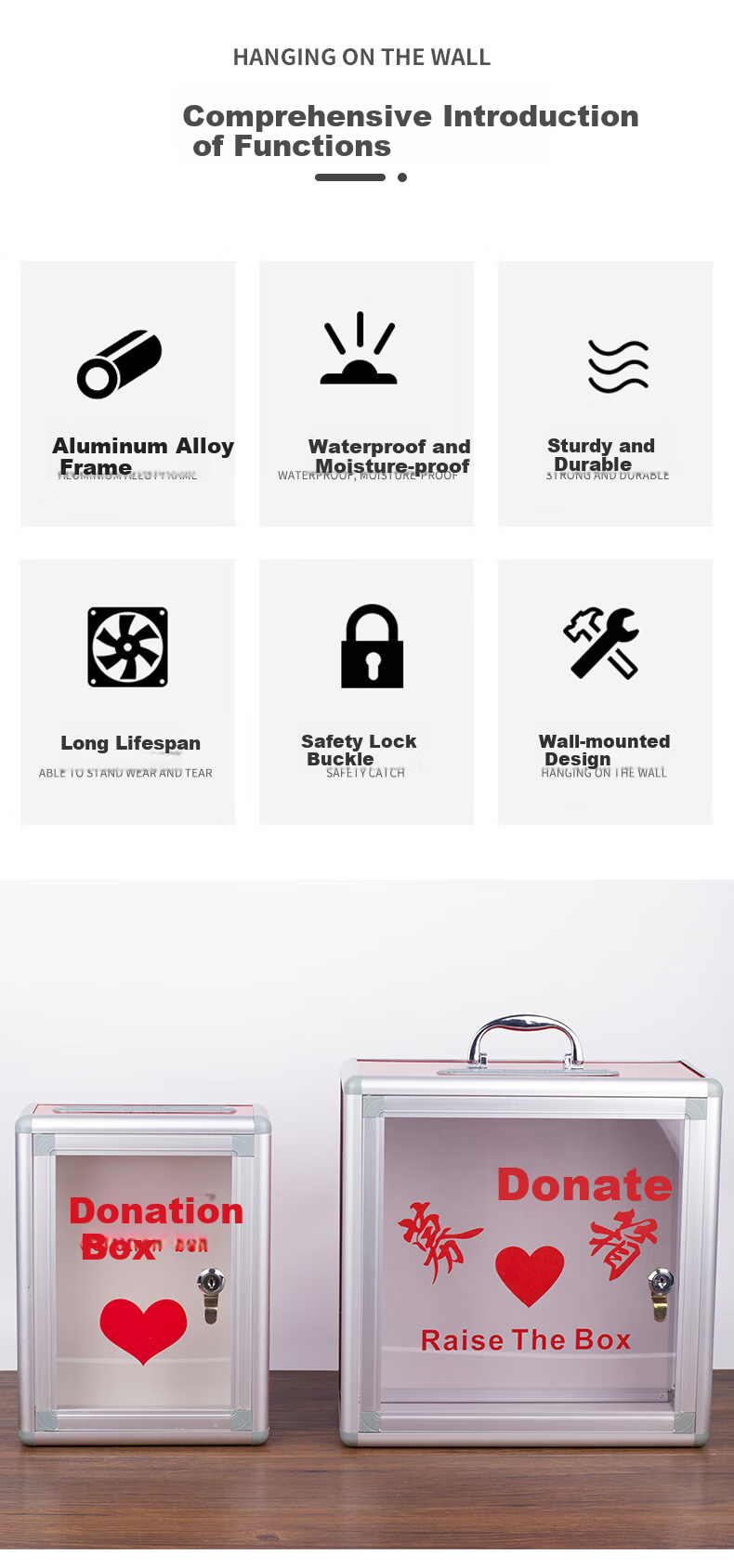Touch Fish Fundraising Box, Heart-Shaped Donations Box, Large Aluminum Alloy Portable, Office Business Style, Semi-Transparent, Charity Collection Box 1