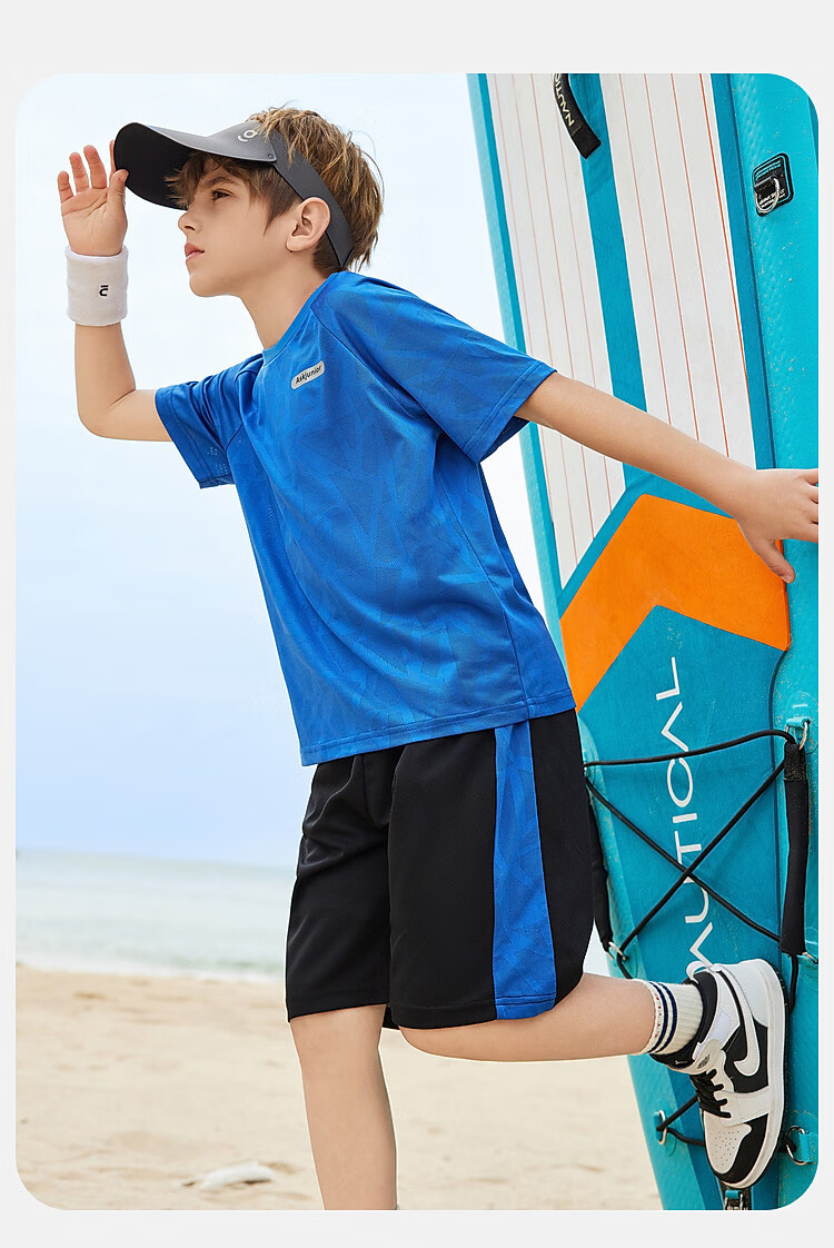 ASK JUNIOR Children's Clothing Set, Boys' Summer Outfit, Cool Thin Short-Sleeve T-Shirt And Shorts, Running Sports Two-Piece Set, Blue 23