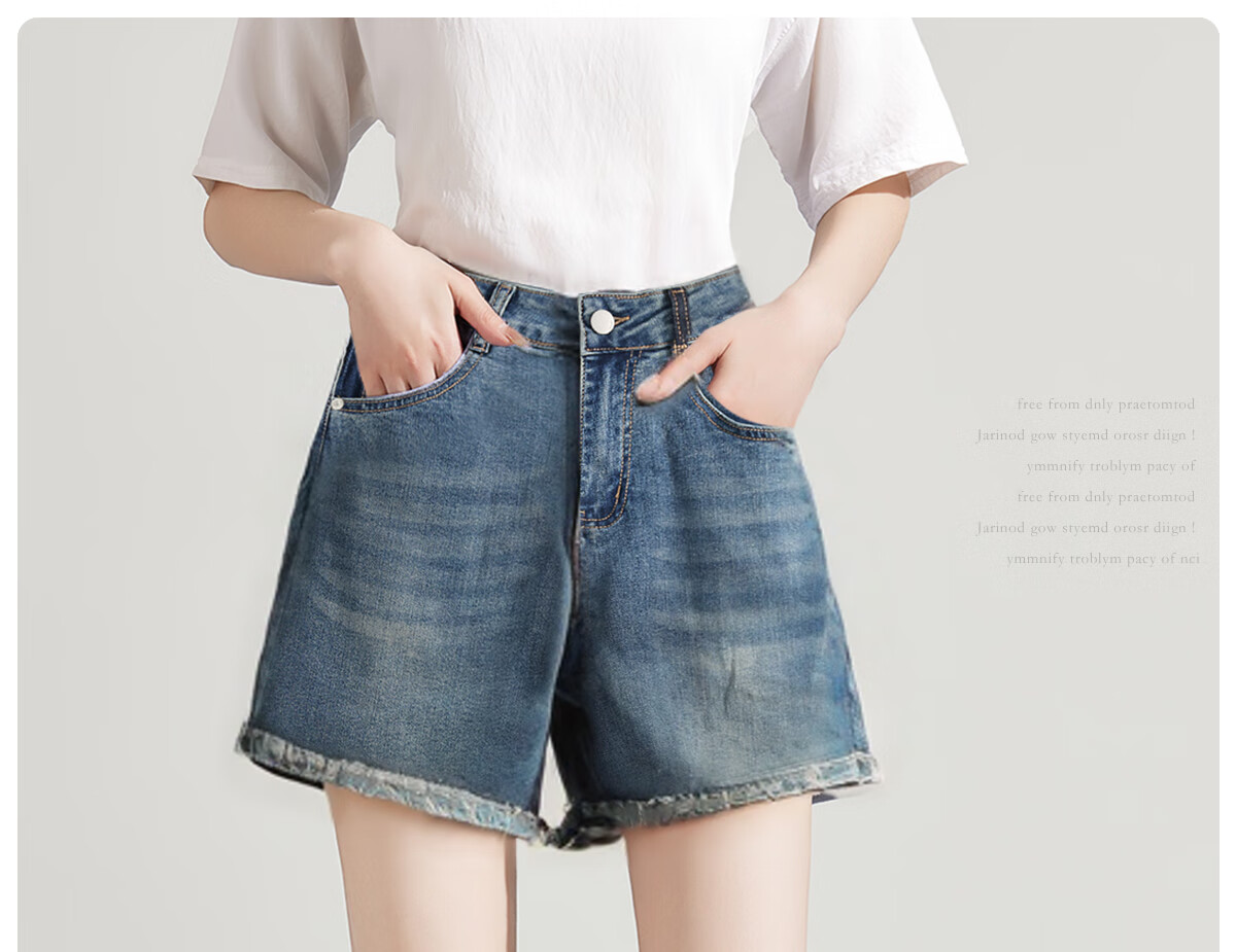 Halo Queen Women's Denim Shorts, Summer A-Line, Contrasting Colors, Slimming, Retro Hot Pants, High-Waisted, Leg-Lengthening, H52N030 37