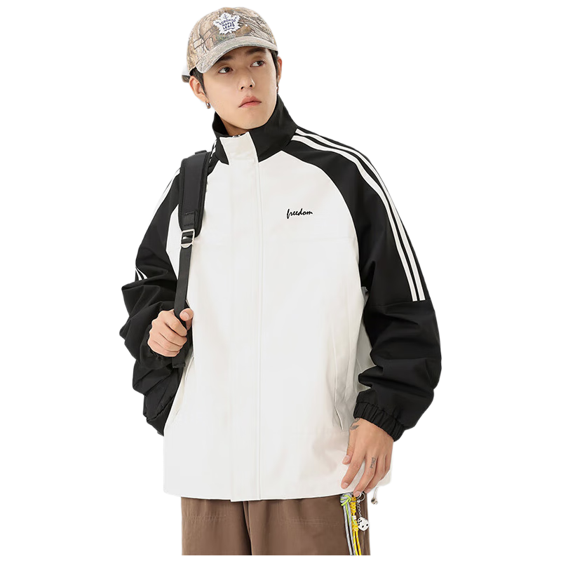 Huili Men's Autumn Workwear Jacket, Outdoor Windbreaker, Trendy Clothing, Men's Outerwear, Gray And White, 2XL