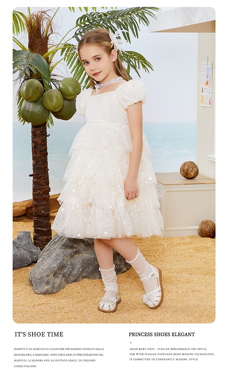 SNAFFY Kids Girls Princess Sandals Summer Fashion Soft Sole Comfortable Crystal Shoes Vanilla White Size 29 9