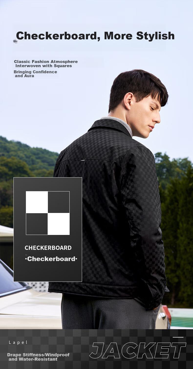 DANCING WOLVES [Lining Padded] Checkered Workwear Lapel Jacket, Warm Windproof Men's Coat, Army Green, Size 165 3