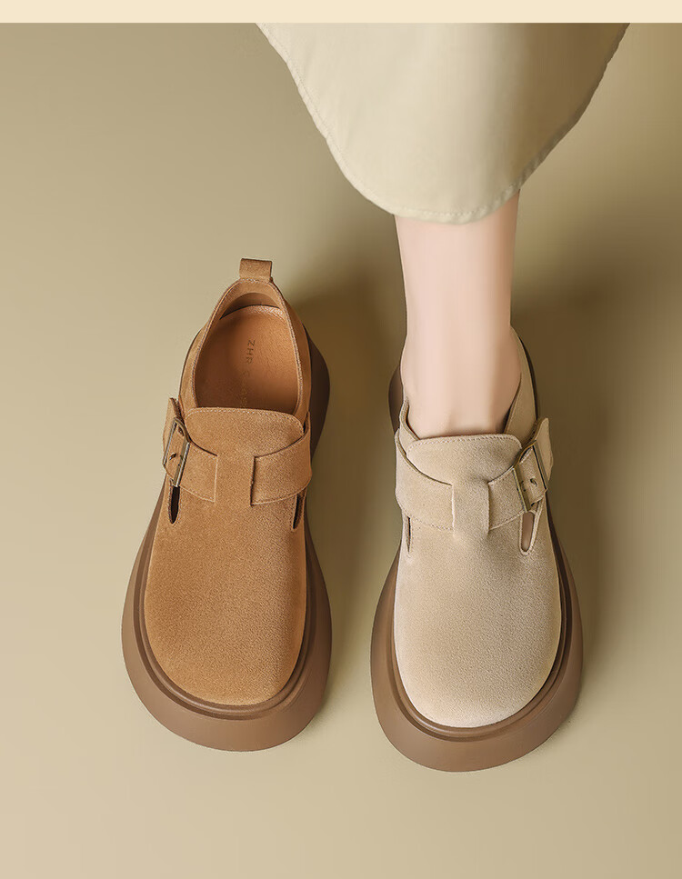 ZHR Retro Birkenstock-Style Shoes for Women, Thick-Soled Height-Increasing Full-Coverage Casual Shoes, Versatile Slip-On Flats AB67F Khaki 39 14