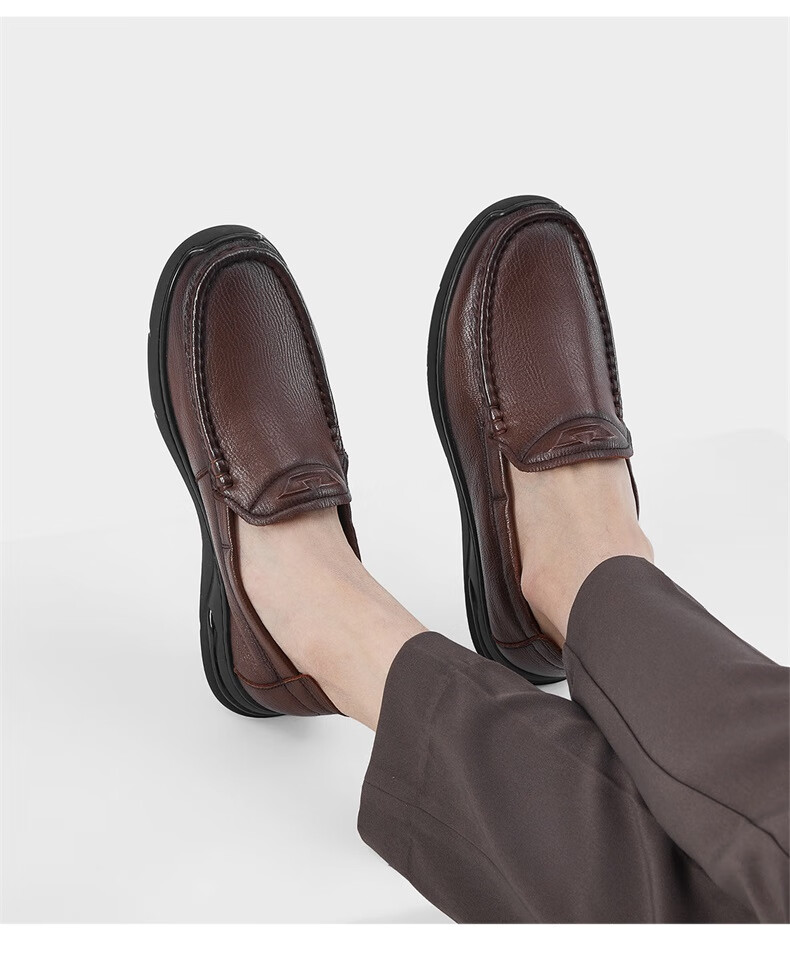 Yierkang Casual Leather Shoes for Men, Comfortable Slip-On Loafers with Perforated Design for Middle-Aged Fathers, Model 61775W, Black, Size 41 17